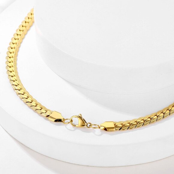 3/$35 Men's 18K Gold Plated Cuban Link Chain Necklace Thick Flat Curb Style - Picture 4 of 7